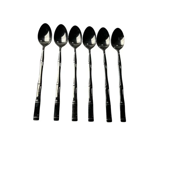 Stainless Steel Spoons W/Bamboo Design Set of 6 Japan Elegant Timeless Modern - Picture 10 of 11